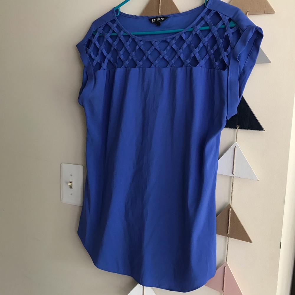 Express blue dress shirt with crisscross cutout at chest